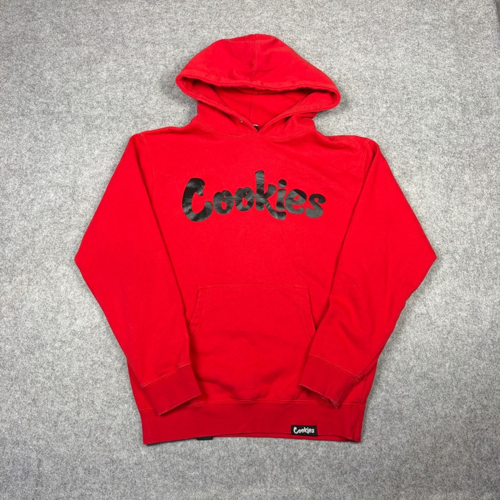 Cookies SF Mens Red Script Logo Fleece Hoodie Sweatshirt Small
